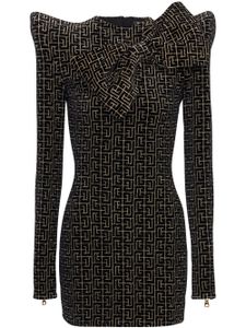 Balmain robe monogrammée à détail de nœud - Noir