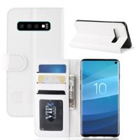 R64 textuur één fold horizontale Flip lederen case voor Galaxy S10 met houder & kaartsleuven & portemonnee (wit)