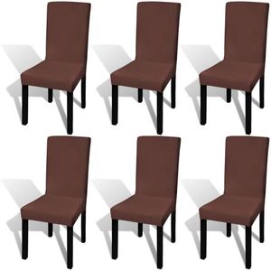 VidaXL Stoelhoezen 6 st stretch recht bruin