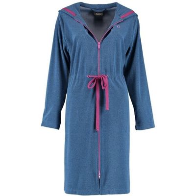 Cawö Cawö Dames Badjas met Capuchon, band en rits 821 - Blau-beere XS