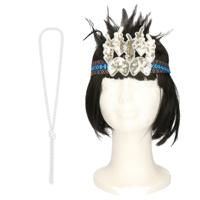 Carnaval verkleed accessoire set - dames hoofdband en parelketting - charleston/jaren 20 stijl - thumbnail