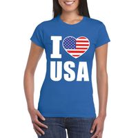 Blauw I love USA - Amerika fan shirt dames