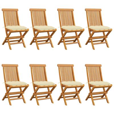 Tuinstoelen 8 st met crèmewitte kussens massief teakhout