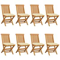 Tuinstoelen 8 st met crèmewitte kussens massief teakhout