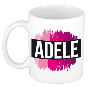 Naam cadeau mok / beker Adele met roze verfstrepen 300 ml