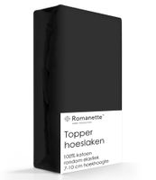 Topper Hoeslaken Katoen Romanette Zwart-90 x 200 cm