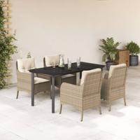 5-delige Tuinset met kussens poly rattan beige