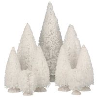 9x stuks kerstdorp onderdelen miniatuur kerstbomen/dennenbomen wit - thumbnail