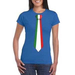 Blauw t-shirt met Italie vlag stropdas dames