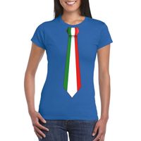 Blauw t-shirt met Italie vlag stropdas dames - thumbnail