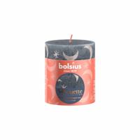 Bolsius stompkaars rustiek 8 x 6,8 cm leisteenblauw met print
