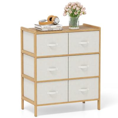 6-laden Kast Bamboe Opbergtoren met 6 Opvouwbare Stoffen Laden & Bovenste Plank Natuur
