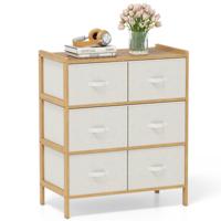 6-laden Kast Bamboe Opbergtoren met 6 Opvouwbare Stoffen Laden & Bovenste Plank Natuur