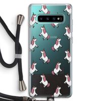 Eenhoorns overal: Samsung Galaxy S10 Plus Transparant Hoesje met koord