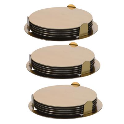 Bellatio Design Onderzetters - 18x - goud - rvs - 8,5 cm - met houder - schuimlaag
