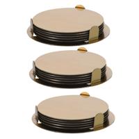 Bellatio Design Onderzetters - 18x - goud - rvs - 8,5 cm - met houder - schuimlaag