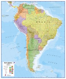 Wandkaart - Prikbord Zuid Amerika - South America political, 120 x 100 cm | Maps International
