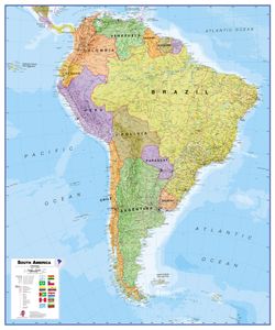 Wandkaart - Prikbord Zuid Amerika - South America political, 120 x 100