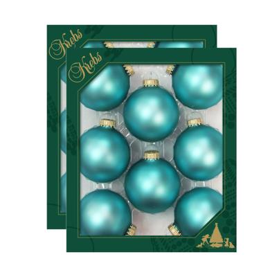 Krebs Kerstballen - 16x - spa blauw velvet - 7 cm - glas - luxe kerstversiering ballen