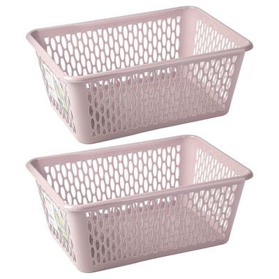 Opbergmand/kastmandje - 2x stuks - 6,5 liter - roze - kunststof - 20 x 30 x 11 cm