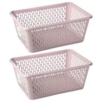 Opbergmand/kastmandje - 2x stuks - 6,5 liter - roze - kunststof - 20 x 30 x 11 cm