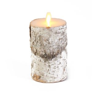 1x LED kaarsen / stompkaarsen wit berkenhout 12,5 cm met dansvlam   -