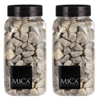 Mica Decorations decoratie stenen - 2x - 650ml - lichtgrijs mix - hobby steentjes