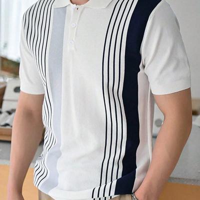Bon&Bon Men's Striped Colorblock Polo Shirt - Short Sleeve Casual Top White / S