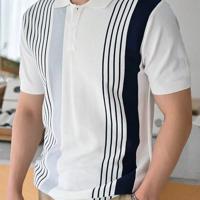 Bon&Bon Men's Striped Colorblock Polo Shirt - Short Sleeve Casual Top White / S