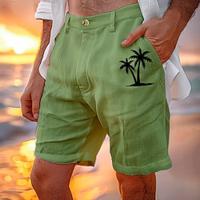 Voor heren Korte broek Linnen korte broek Zomer korte broeken Strandshorts Trekkoord Elastische taille Afdrukken Kokosnootboom Comfort Korte Dagelijks Vakantie Strand 40% linnen Vakantie Modieus Lightinthebox