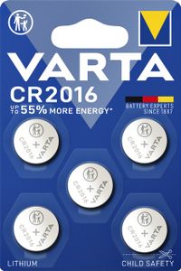 Batterij Varta knoopcel CR2016 lithium blister ÃƒÆ' 5stuk