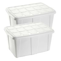 Plasticforte Opslagbox met deksel - 2x - Wit - 60L - kunststof - 63 x 46 x 32 cm - Opbergbox - thumbnail