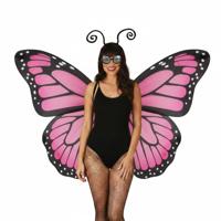 Verkleed vlinder set - roze - voor dames - Carnavalskleding/accessoires