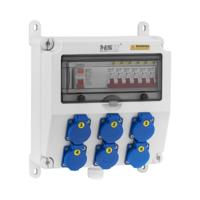 Stroomverdeler - 6 Schuko-stopcontacten - FI-zekering - 6 stroomonderbrekers