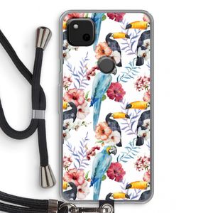 Bloemen tukan: Pixel 4a Transparant Hoesje met koord