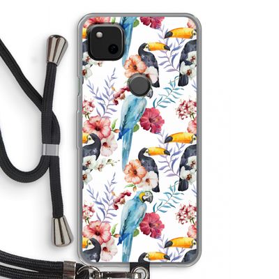 Bloemen tukan: Pixel 4a Transparant Hoesje met koord
