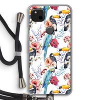 Bloemen tukan: Pixel 4a Transparant Hoesje met koord