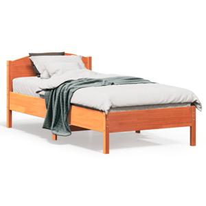 Bedframe met hoofdbord massief grenenhout wasbruin 90x190 cm