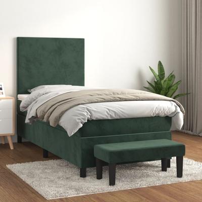 Boxspring met matras fluweel donkergroen 100x200 cm
