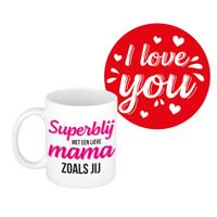 Liefste mama cadeau koffiemok - Superblij - met I love you onderzetters - moederdag - verjaardag