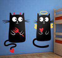 Sticker kinderkamer duivel en engel kat