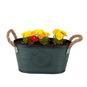 Plantenpot/bloempot teil voor buiten - zink - petrolblauw - L24 x D14 x H12 cm