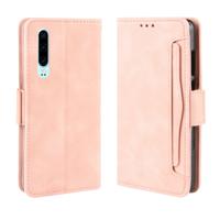 Portemonnee stijl huid voelen kalf patroon lederen draagtas voor Huawei P30 met aparte kaartsleuf (roze)