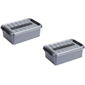 2x stuks opbergboxen/opbergdozen 4 liter kunststof metallic/zwart