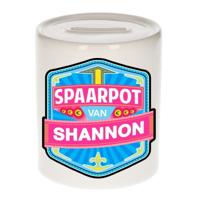 Kinder spaarpot met naam - Shannon - keramiek - met dop - wit - Sparen - Spaargeld van Shannon