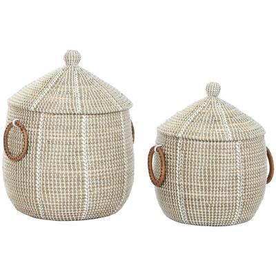 Mandenset Home ESPRIT Wit Natuurlijk Zeegras Boho (2 Onderdelen)