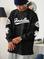 Men's Letter Print Sweatshirt - Dark Green Loose Fit Casual Top Black / L
