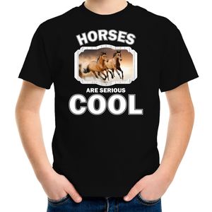 Dieren bruin paard t-shirt zwart kinderen - horses are cool shirt jongens en meisjes