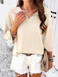 Plain Casual Loose Shawl Collar Shirt