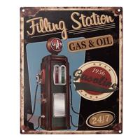 Clayre & Eef Tekstbord 20x25 cm Zwart Ijzer Filling station Wandbord - thumbnail